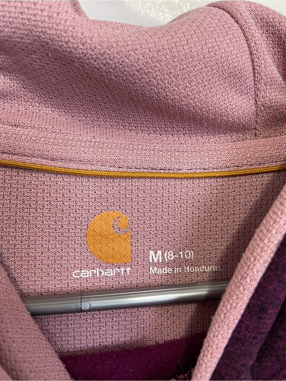 Carhartt Hooded Pullover in Dusty Rose with Gold Logo - Picture 2 of 3